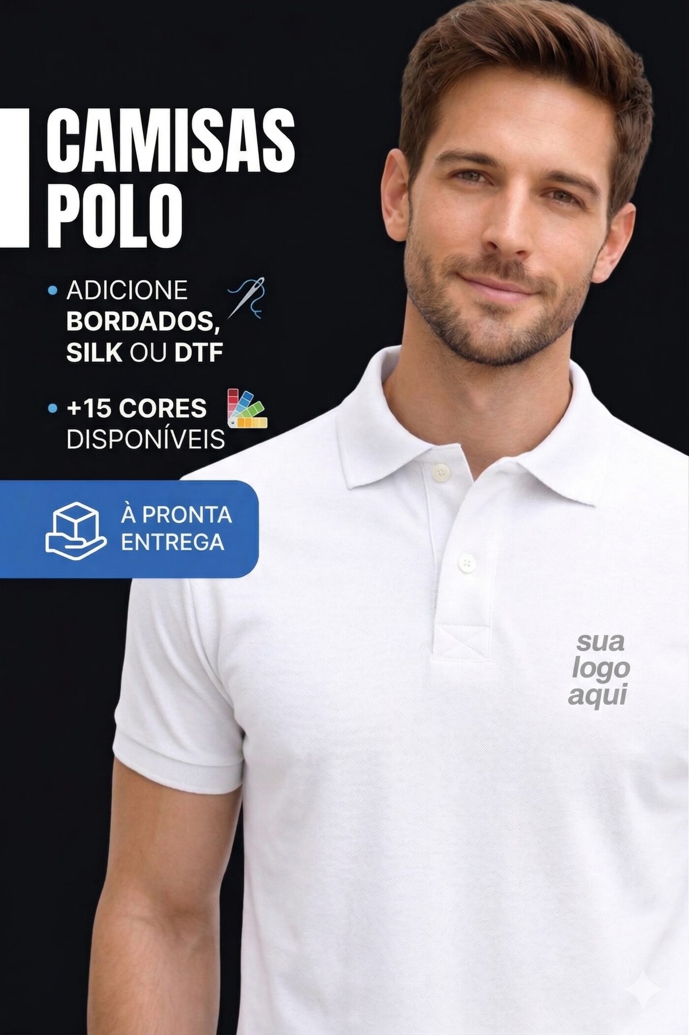 Camisa polo branca com espaço para o logo da sua empresa